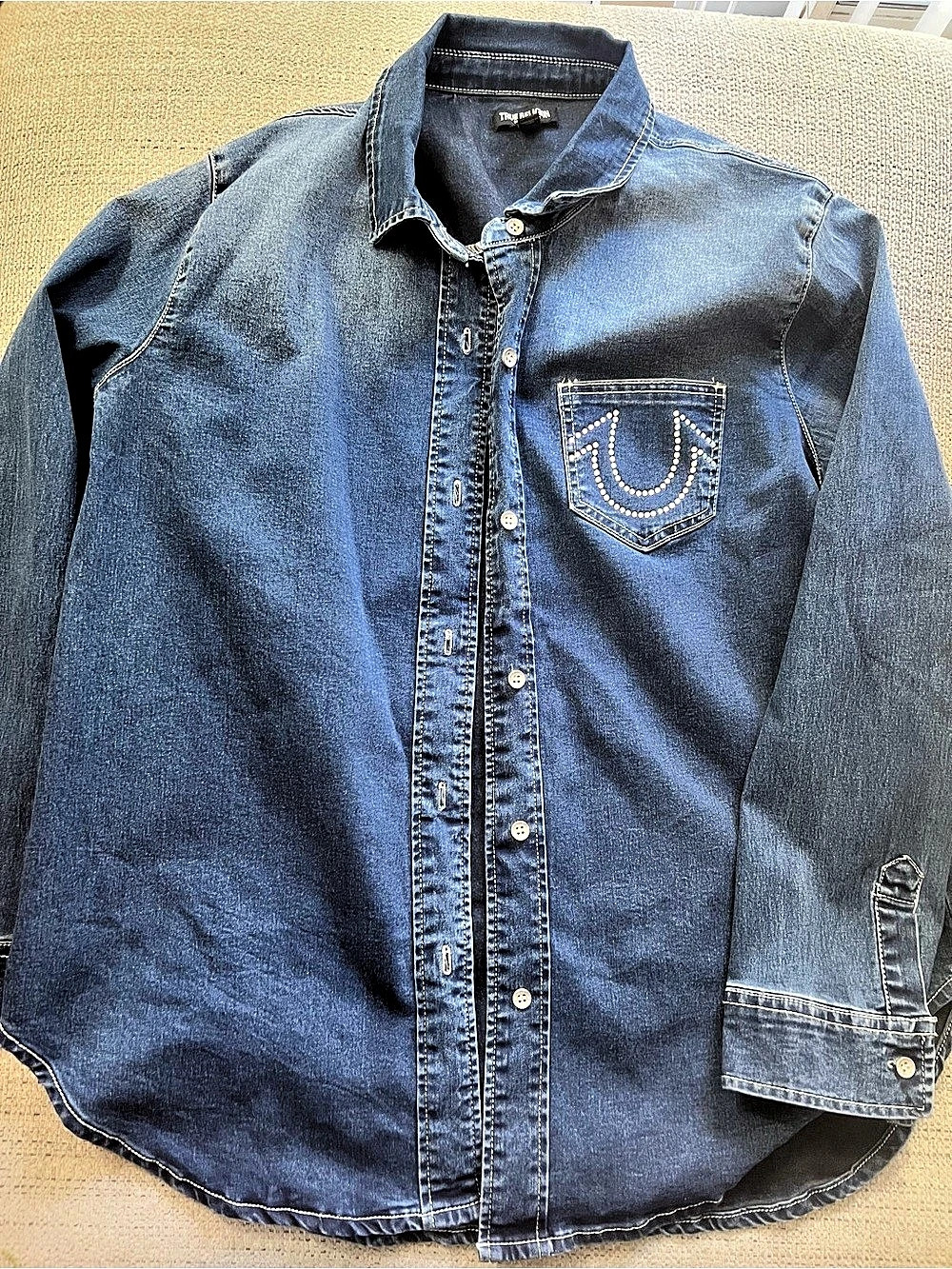 True Religion Denim Button Down Shirt Blue XL